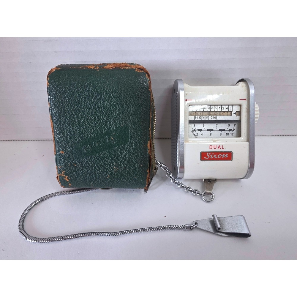Vintage Gossen Dual Sixon Light Meter with Green Leather Case and Chain